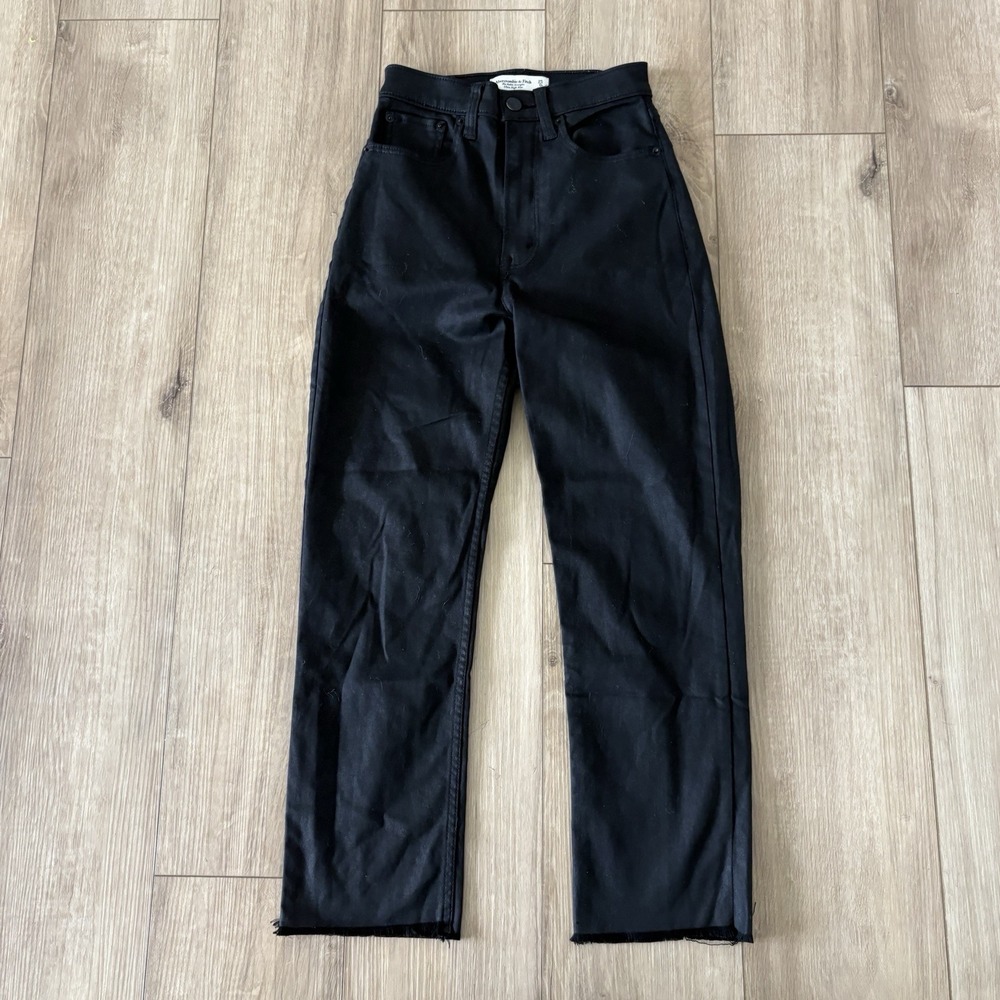 Abercrombie &‎ Fitch Curve Love Ankle Straight Ultra High Rise Black Coated 25/0